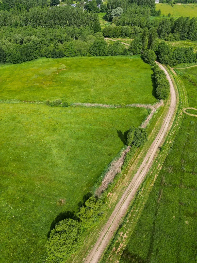 Vue aérienne du chemin à travers les prairies
